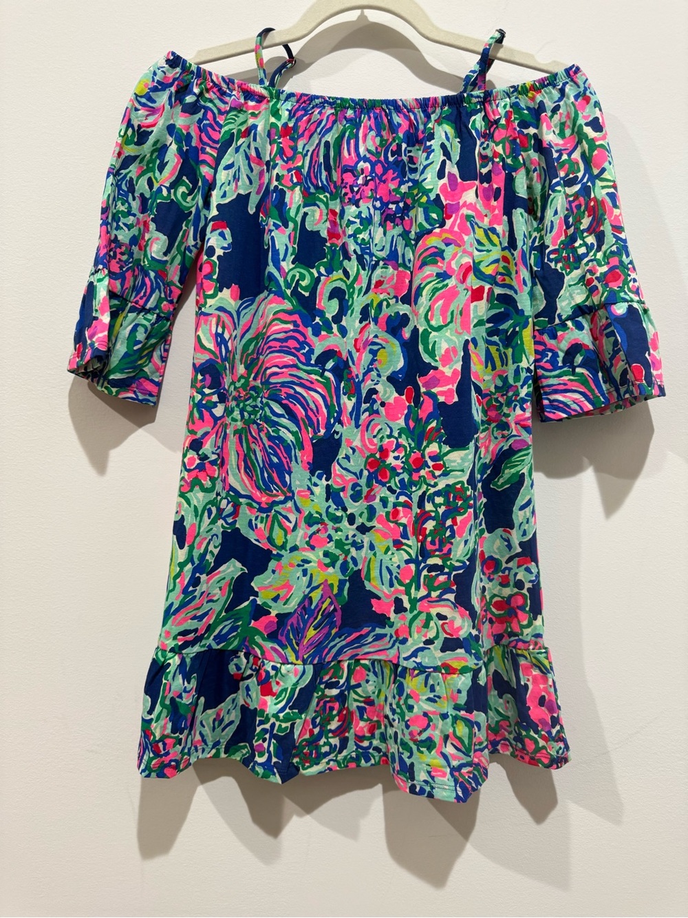 Lilly Pulitzer Girls Off-Shoulder SzL (8-10)Floral Dress multicolor cotton NWOT